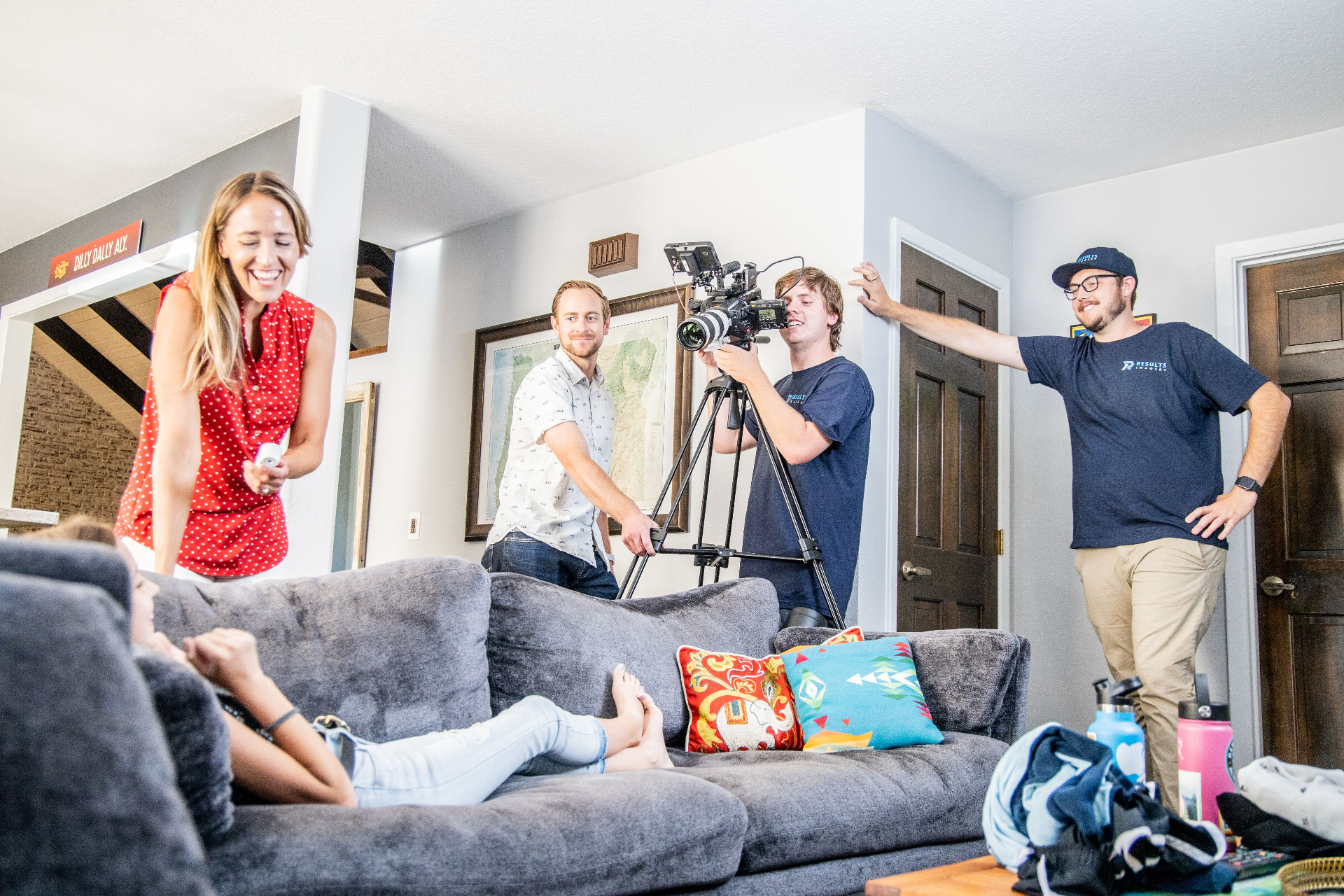 Kyle and the Results Imagery crew filming a lifestyle scene in a living room