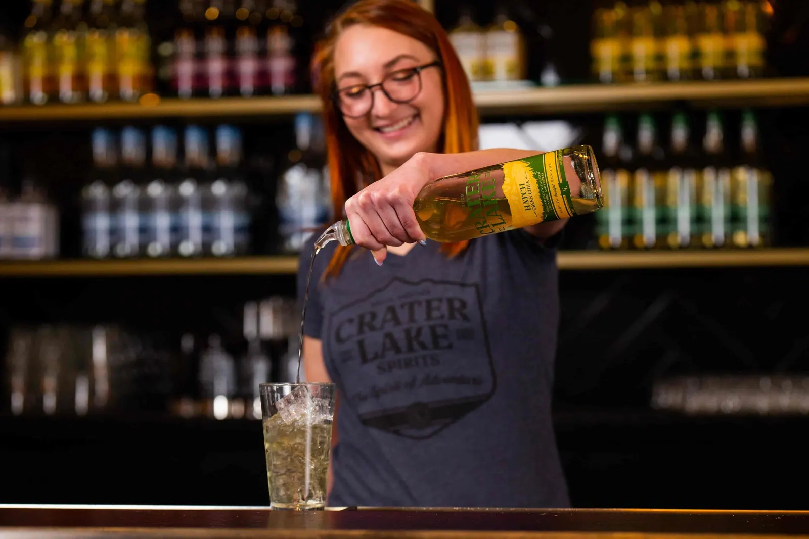 Commercial photography Bend bartender Crater Lake Spirits
