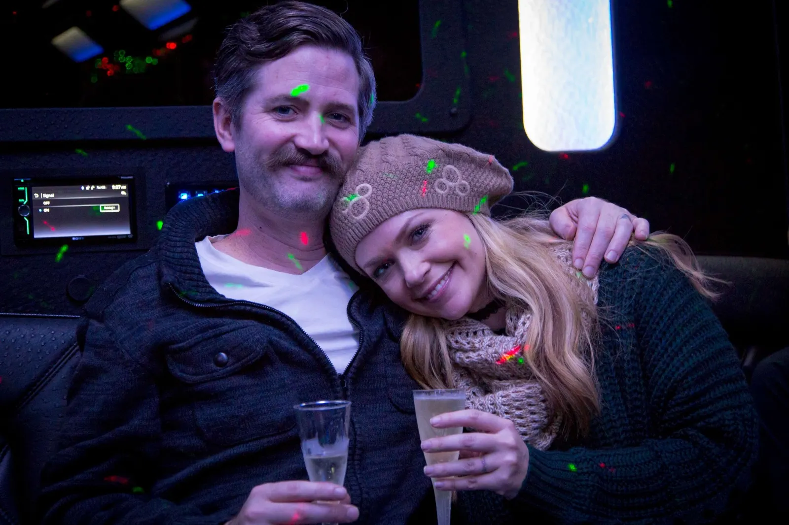 Bend Oregon event photography party bus champagne couple